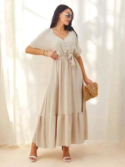Rochie midi pentru femei Royalfashion cu mâneci scurte și butoane decorative