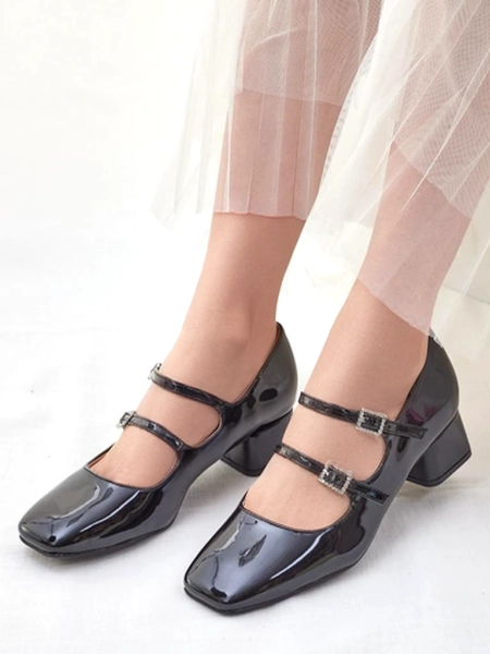 Pantofi cu toc glossy pentru femei Royalfashion cu sireturi Vible