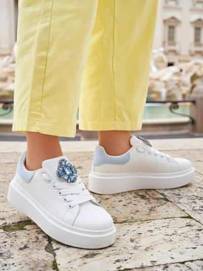Aurelia Bianco – Sneakers damă albe cu platformă și ornament glamour