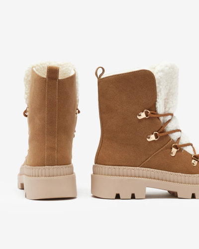 Royalfashion Cizme de vânătoare izolate de damă cu piele de oaie, de culoare camel Lery Walk