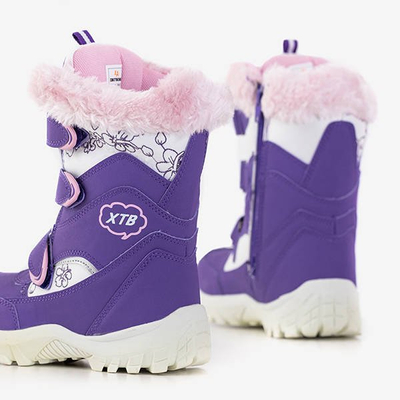 Cizme de zăpadă pentru copii Artaki violet cu blană - Încălțăminte