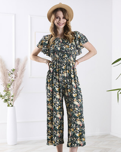 Salopetă lungă galben-marină cu model floral pentru femei - Îmbrăcăminte