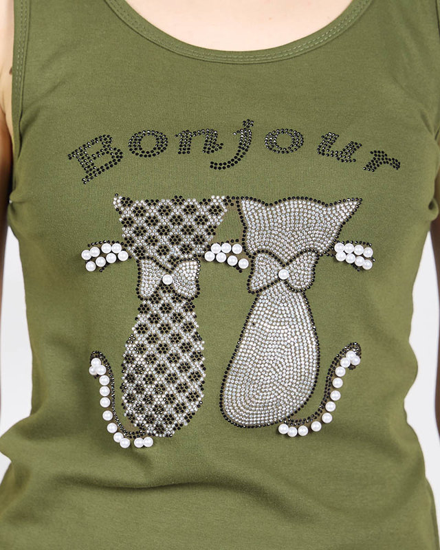 Top dama verde inchis cu zirconiu cubic si perle - Imbracaminte