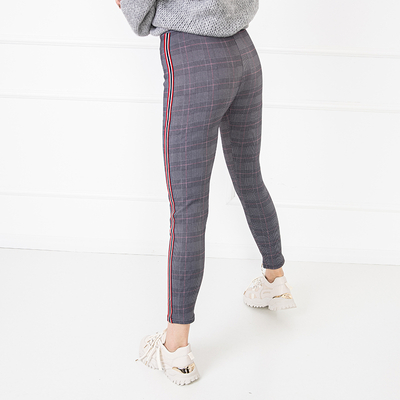 Jambiere de damă roz în carouri cu dungă bleumarin - Îmbrăcăminte