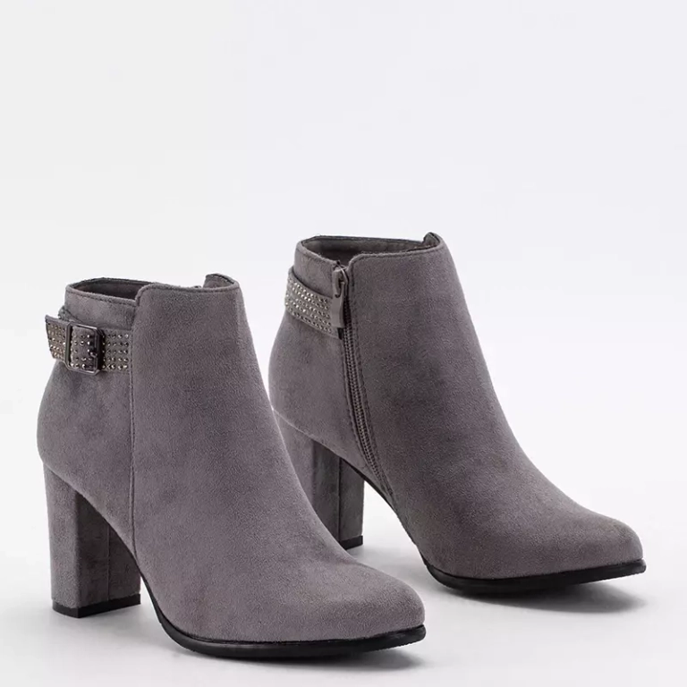 Ghete de dama gri din piele intoarsa cu zirconii cubi Agari - Incaltaminte