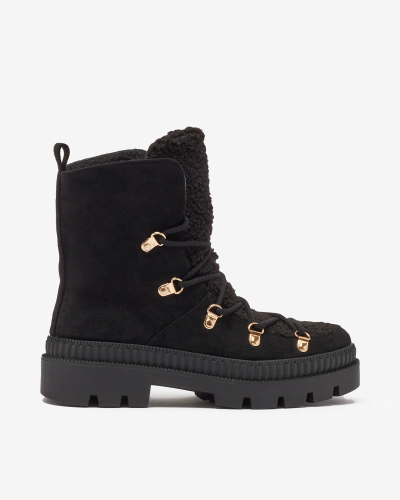 Royalfashion Cizme de vânătoare izolate pentru femei negre cu piele de oaie Lery Walk