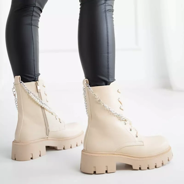 OUTLET Genti dama crem cu lant si perle Agsiva - Incaltaminte