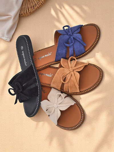 Royalfashion Papuci de damă cu talpă plată și fundiță Gerber