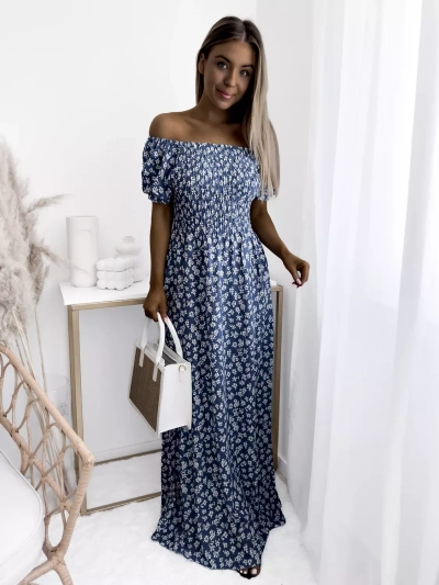Rochie maxi albastră cu model floral pentru femei - Îmbrăcăminte