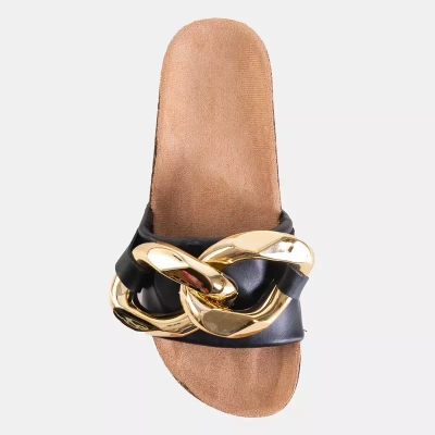 OUTLET Papuci negri pentru femei cu decor auriu Deirdre - Încălțăminte