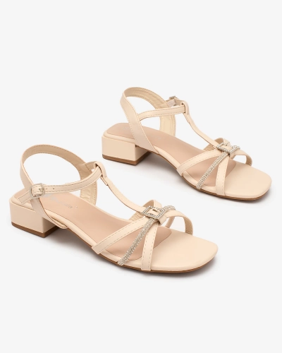 Royalfashion Sandale cu toc mic bej pentru femei cu zirconiu Luietta
