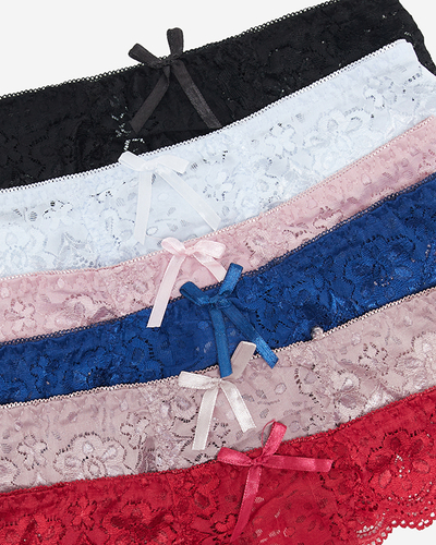 Tanga de dama monocolor din dantela cu fundita set 6 / pachet - Lenjerie intimă