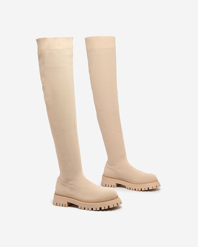 Royalfashion Cizme peste genunchi pentru femei de culoare bej Radgitas