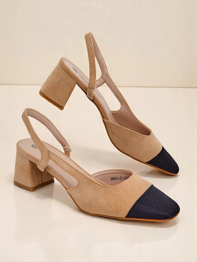 Royalfashion Damskie czółenka na niskim obcasie z ozdobnym noskiem Eleganzo