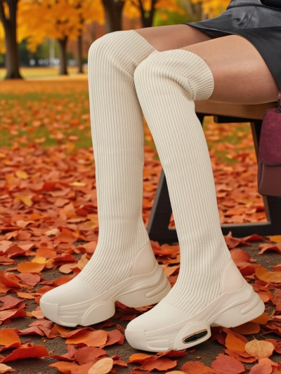 Cizme lungi de damă, slip-on, cu talpă groasă, Ravmora