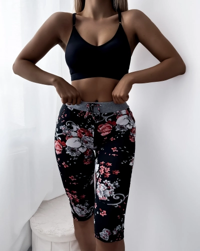 Pantaloni scurți de damă 3/4 negri și roz PLUS SIZE - Îmbrăcăminte