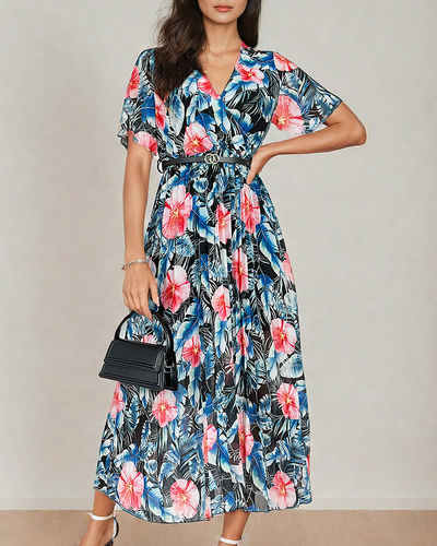 Royalfashion Rochie midi plisată cu motive florale pentru femei
