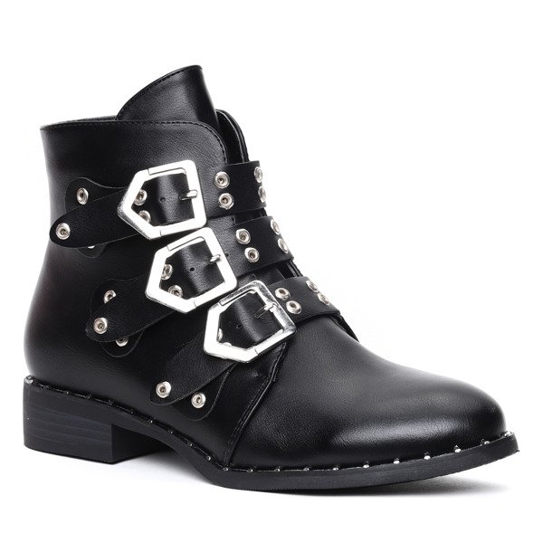 Czarne botki z trzema sprzączkami Tymberlee- Obuwie