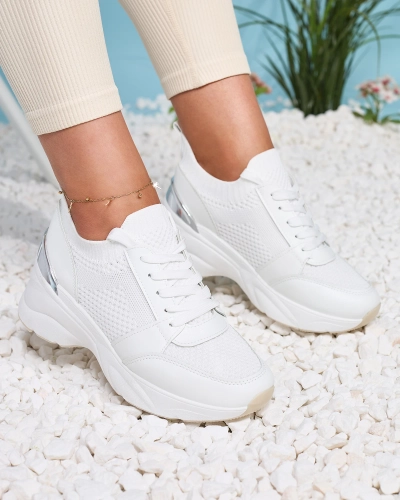 Pantofi sport de damă albi pe toc Ezetta- Footwear