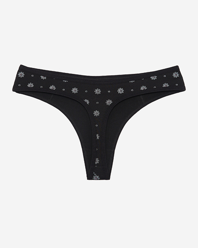 Tanga de dama neagra din bumbac cu flori - Lenjerie intima