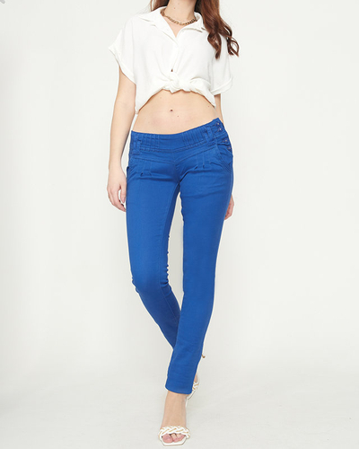 Pantaloni de damă cu talie joasă din țesătură cobalt - Îmbrăcăminte