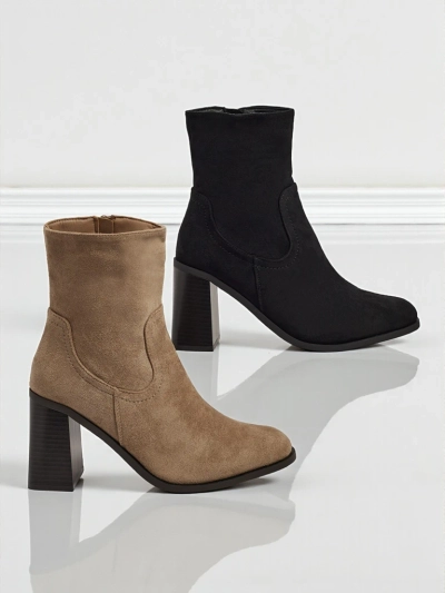 Botine de damă Rune Fast din piele ecologică întoarsă cu toc gros