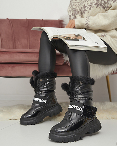 Cizme de zăpadă pentru femei cu talpă plată, de culoare neagră Sapollo- Footwear
