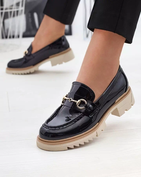 Mocasini de damă lăcuiți negri cu lanț Soterra - Încălțăminte