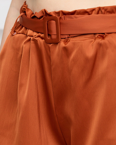 Pantaloni scurți maro de damă din satin - Îmbrăcăminte