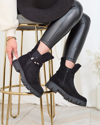 Royalfashion Cizme de damă negre cu curea decorativă Dafflo