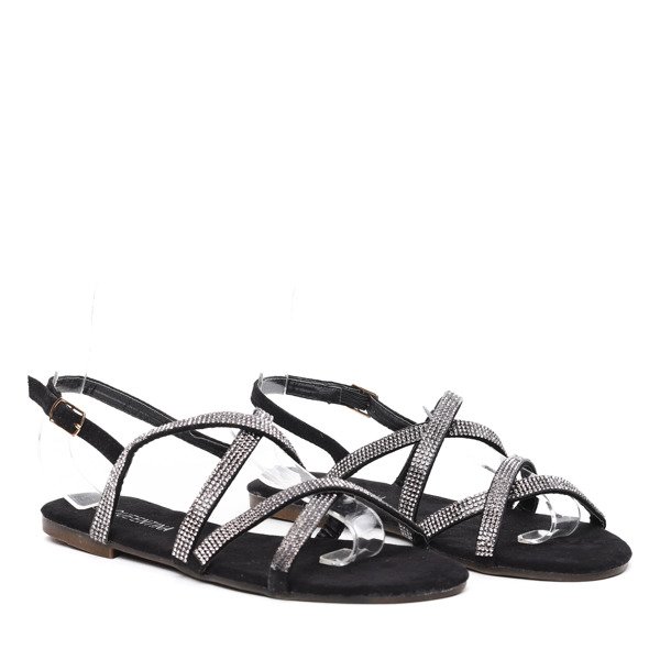 Czarne sandały z cyrkoniami Margarita- Obuwie