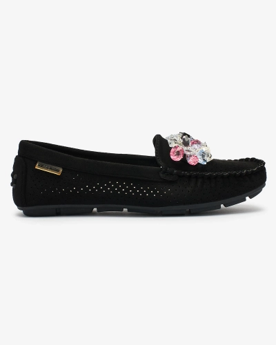 Royalfashion Mocasini negri de damă, traforați, cu cristale decorative Cizzas