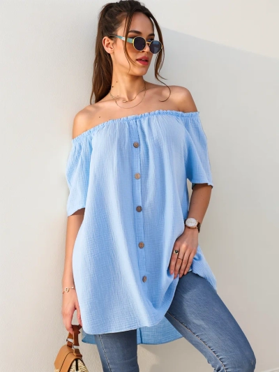 Bluză din bumbac Royalfashion pentru femei în stil spaniol cu butoane decorative
