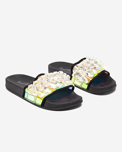 OUTLET Papuci de dama negri din cauciuc cu cristale Omisa - Incaltaminte