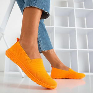 Neonowe pomarańczowe tenisówki slip-on damskie Colorful - Obuwie