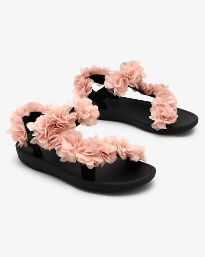 Royalfashion Sandale de damă roz strălucitor cu flori Alferroy