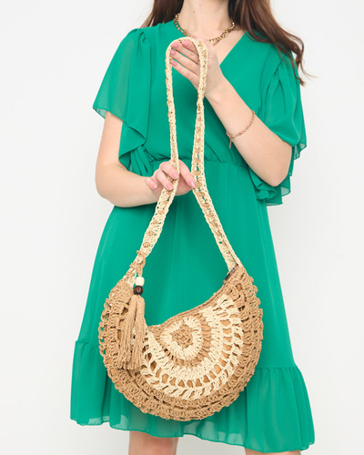 Geantă de damă maro din paie cu ciucuri decorativi - Accesorii