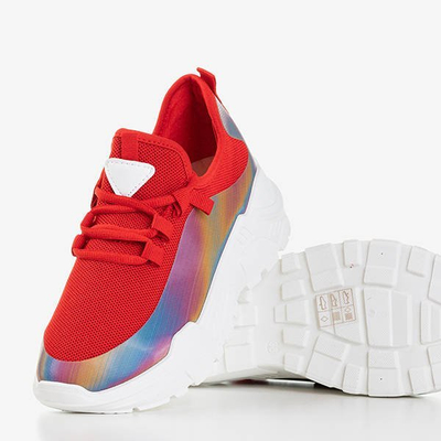 OUTLET Tenisi roșii de damă cu inserție multicoloră Isis - Încălțăminte