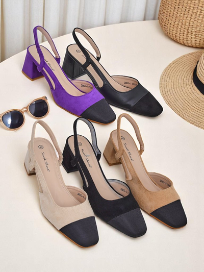 Royalfashion Zapatos de salón de tacón bajo con adorno en la puntera Eleganzo para mujer