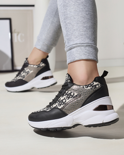 Tenisi negri de damă cu imprimeu și pană Suwill ascunsă - Încălțăminte