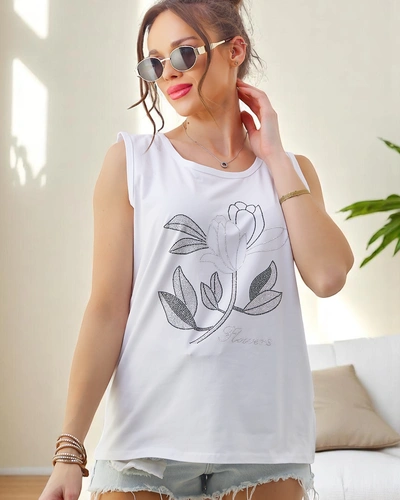 Royalfashion Top de damă din bumbac cu strasuri FLORI