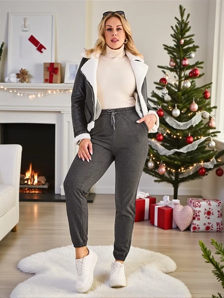 Pantaloni de trening plus size din fleece Royalfashion pentru femei