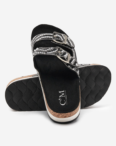Papuci de damă cu zirconiu cubic în negru Lalud-Footwear