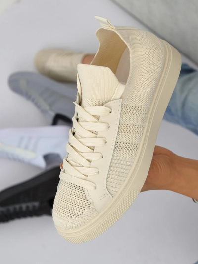 Beżowe sneakersy Damiani – lekkie trampki tela/skóra eco na lato