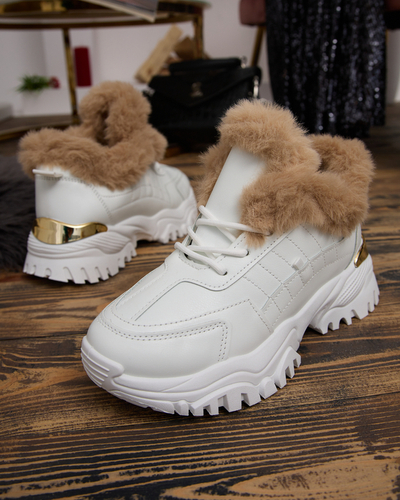 Pantofi sport dama alb cu blana Flixi - Incaltaminte