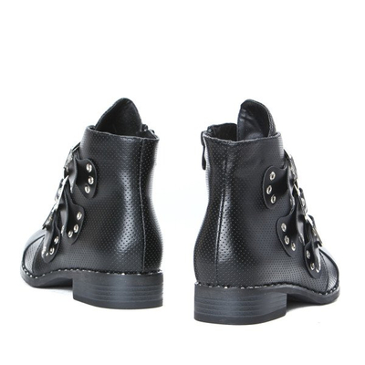 Czarne, ażurowe botki z trzema klamrami Adele- Obuwie