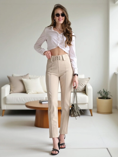 Tregginguri de bumbac pentru femei Royalfashion cu pliuri
