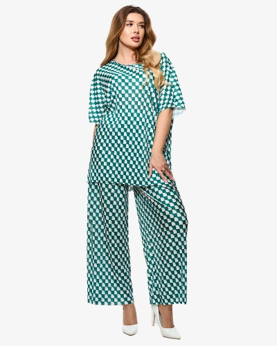 Set cu model plisat verde pentru femei - Îmbrăcăminte
