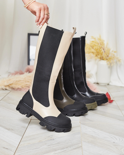 Royalfashion Cizme jumătatea gambei bej pentru femei Blyss