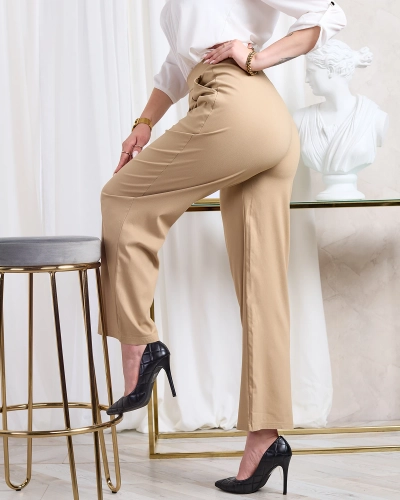 Royalfashion Pantaloni largi din stofă pentru femei, maro deschis